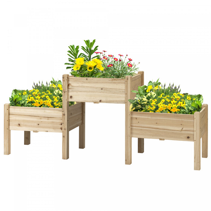 Outsunny 3-tier Raised Garden Bed, Elevated Planter Boxes, Freestanding Wooden Plant Stand For Vegetables, Herb And Flowers, Natural