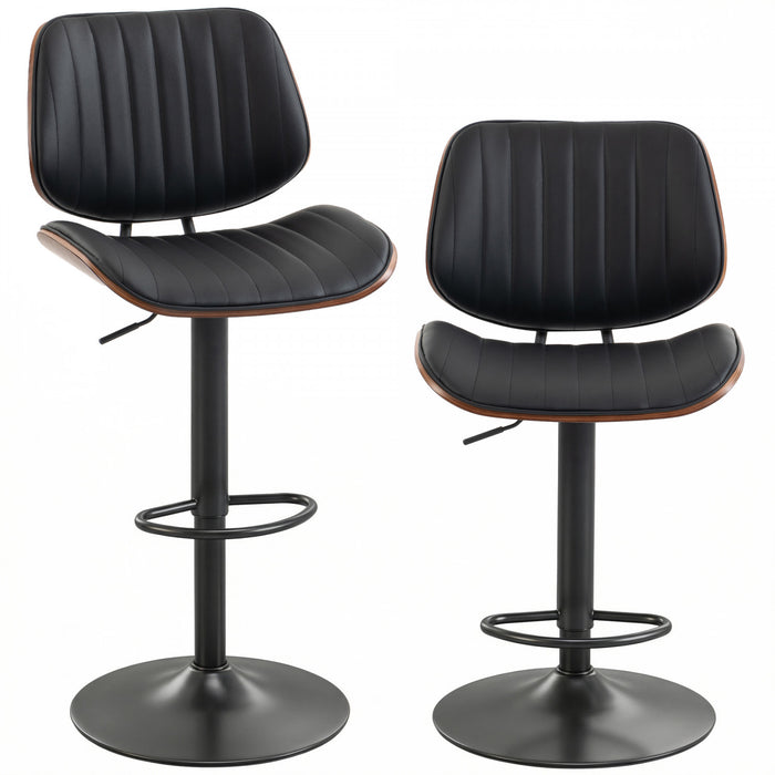 HOMCOM Bar Stools Set of 2, Mid-Century Modern Swivel Barstools, Black