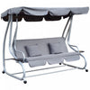 Outsunny 3-seat Outdoor Patio Swing Chair, Converting Flat Bed, Canopy Swing With Adjustable Shade, Removable Cushions, Cup Holder, Grey