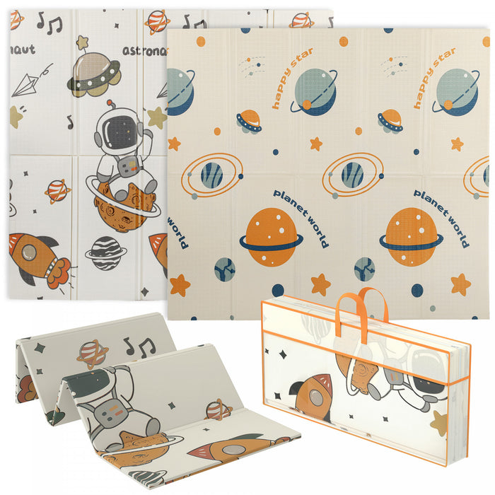 Qaba Baby Play Mat 77\" X 69\", Extra Large Double Sided Foldable Crawling Mat For Babies And Toddlers, Reversible & Waterproof Foam Floor Pad For Infants, Astronaut & Planet Theme