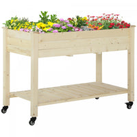 Outsunny Raised Garden Bed Mobile Elevated Wood Planter Box W/ Lockable Wheels, Storage Shelf For He
