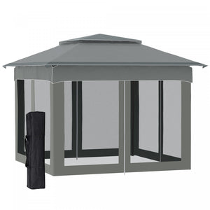 11'x11' Pop Up Canopy 2-tier Soft Top Gazebo W/ Mesh Netting, Dark Grey