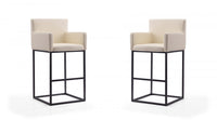 Ambassador Mid-Century Modern Metal Upholstered Barstool in Cream - Set of 2 Bar Stool
