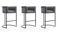 Cosmopolitan Mid-Century Modern Metal Upholstered Barstool in Gray - Set of 3 Bar Stool