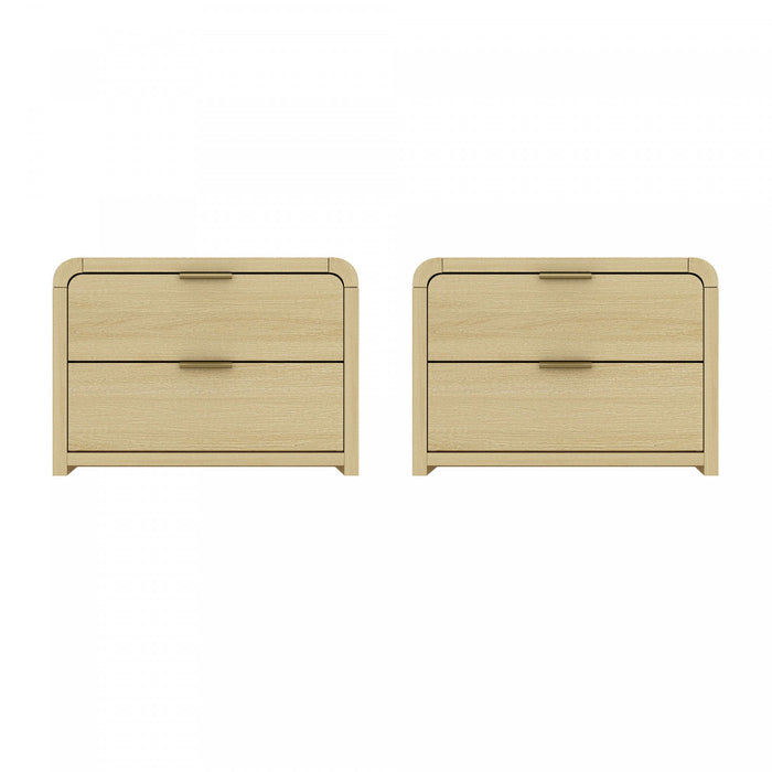 Grace Modern 28\" Nightstand in Natural Oak and Gold (2-Drawer) - Set of 2