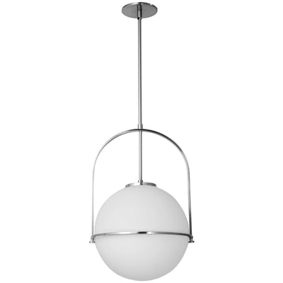 Dainolite Paola 1 Light Pendant Small Polished Chrome White Opal Glass Lamp|Petit luminaire suspendu Paola de Dainolite en verre blanc opale, avec fini chromé poli et 1 ampoule
