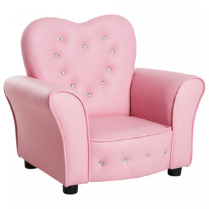 Qaba Kids Sofa Chair, Wooden Frame Upholstered Toddler Couch, Princess Armchair For Kids 18-36 Months, Playroom, Bedroom, Pink