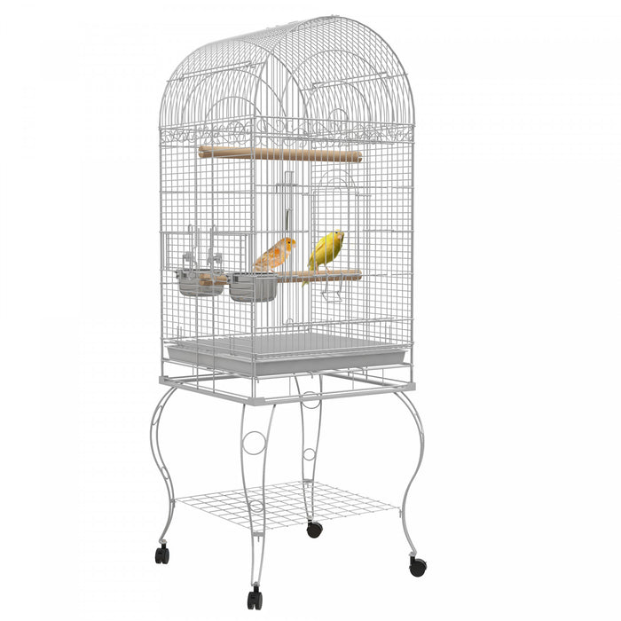 Pawhut 60\" Bird Cage Open Top For Finches, Canaries, Budgies, With Rolling Stand, Removable Tray, Storage Shelf