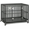 Pawhut 45\" Heavy Duty Steel Dog Crate Kennel Pet Cage With Wheels For Portability & 1 Doors For Convenient Access Anti-pinching Floor, Black