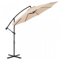 Costway 10 FT Patio Offset Umbrella w/8 Ribs Cross Base Tilt Beige