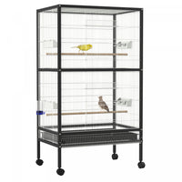 Pawhut 30x20.5x54-inch Bird Cage Parrot Macaw Finch Cockatoo Flight Cage With Wheels Black/white