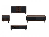 Duane Mid-Century Modern 4-Piece Living Room Set in Black 