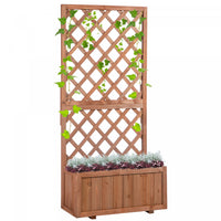 Outsunny 2.4 X 1 X 4.9 Ft Garden Wooden Pine Trough Planter With Topped Trellis Climbing Plants Flow
