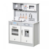 Qaba Kids Kitchen Playset For Toddlers, Pretend Role Toy Set Gift With Battery Operated Cooktop, Ice