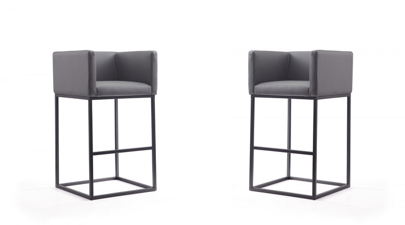 Embassy Mid-Century Modern Metal Upholstered Barstool in Gray - Set of 2