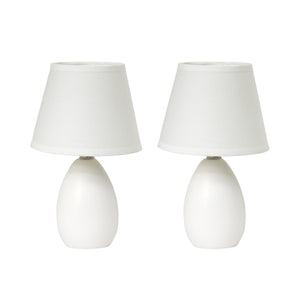 Simple Designs Mini Egg Oval Ceramic 2-Piece Table Lamp Set - White