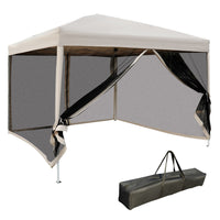 Outsunny 10' X 10' Pop Up Canopy Tent, Foldable Party Tent With Breathable Mesh Sidewalls, Easy Heig