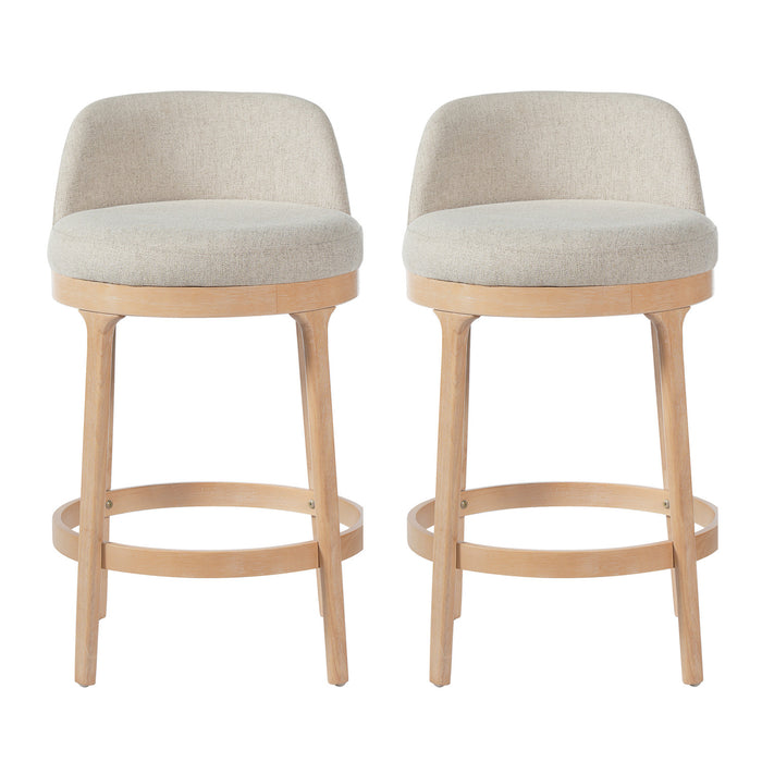 Amelia Ergonomic Rubberwood Counter Height Bar Stool Set of 2 with Upholstered Fabric,Natural