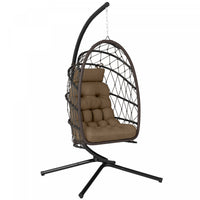Outsunny Hanging Egg Chair with Stand, Foldable Swing Chair, Brown