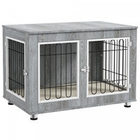 Pawhut 35in Dog Crate End Table With Soft Cushion, Double-door Dog Crate Furniture For Medium Large 