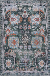 Aqua Green Flames Washable Non-slip Low Pile Area Rug 5'x7' 