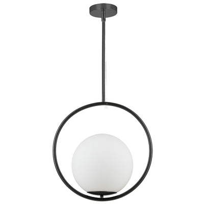 Dainolite Adrienna 15.75" 1 Light Pendant Matte Black Finish White Opal Glass Lamp|Luminaire suspendu Adrienna de Dainolite en verre blanc opale, avec fini noir mat et 1 ampoule 15.75 po