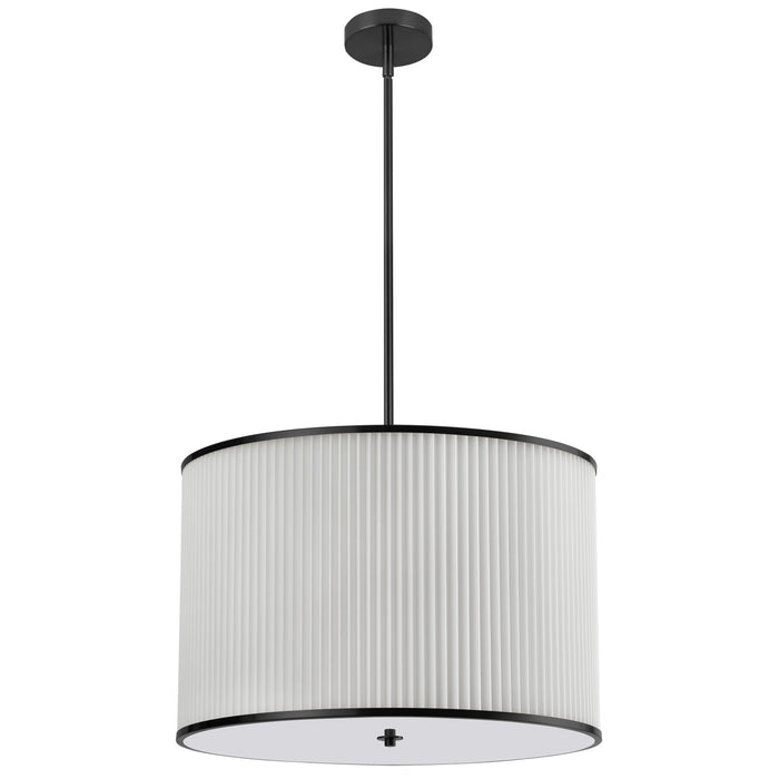 Dainolite Prudy 4 Light Pendant Matte Black White Pleated Shade Lamp