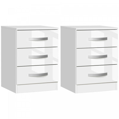 HOMCOM Nightstand Set of 2, Bedside Tables with 3 High Gloss Drawers