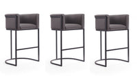 Cosmopolitan Mid-Century Modern Metal Upholstered Barstool in Graphite - Set of 3 Bar Stool