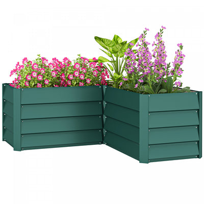 Outsunny L-shaped Galvanized Steel Raised Garden Bed, Green