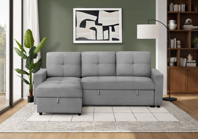 Sleeper Sofa, 90" Length, Convertible Sofa Bed, Storage Chaise, Light Grey Fabric Sleeper Sofa | Canape-Lit Convertible, Chaise De Rangement, 90" Longueur, Tissu Gris Clair