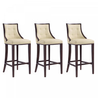 Fifth Avenue Traditional Wood Upholstered Barstool in Cream - Set of 3 