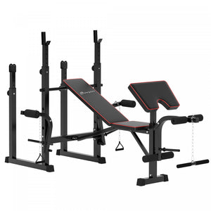 Soozier Weight Bench With 2 Barbell Rack And Preacher Curl Bench