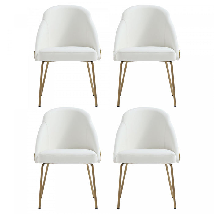 Gracie Modern Vegan Leather Metal Dining Chair in White and Gold - Set of 4