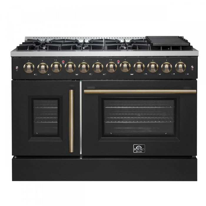 Forno Galiano 48\" French Door Dual Fuel Range, Black, 6.58 cu.ft. -FFSGS6356-48BLK
