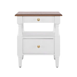 Emma 2-Drawer Wooden Bedroom Nightstand with Non-Slip Feet, Milk White