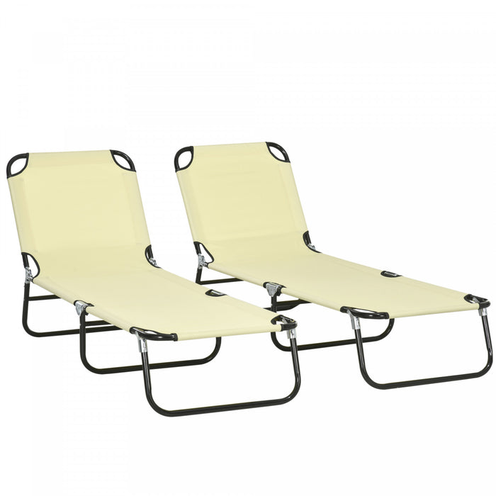 Outsunny Folding Outdoor Lounge Chair Set Of 2, Adjustable Backrest, Beige