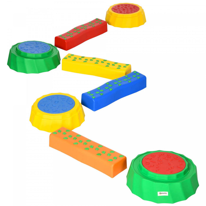 Outsunny 8pcs Kids Balance Beam, Balance Bridge With Non-slip Surface & Bottom, Stackable Stepping Stones For Toddler, Balance Strength Coordination Training, Multicoloured