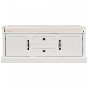 Boyce Solid Wood Storage Bench With 4-door Shoe Cabinet With Cushion - White