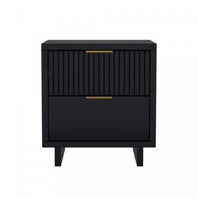 Elara Contemporary 18" Solid Wood Nightstand in Black (2-Drawer) | Table de nuit contemporaine Elara 18" en bois massif noir (2 tiroirs)
