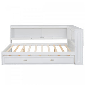 Diana Wood Full Daybed With Storage Shelves, Usb, Led, White