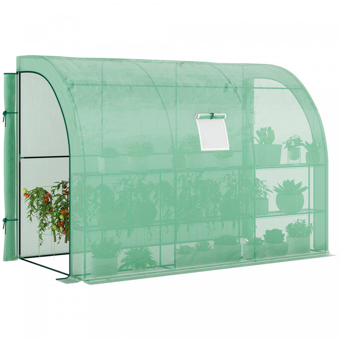 Outsunny Walk-in Lean-to Greenhouse Outdoor Gardening Green House, Green