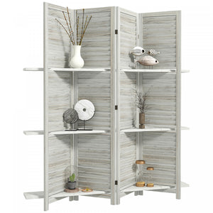 Homcom 4-panel Privacy Screen With Storage Shelf Foldable Distressed White