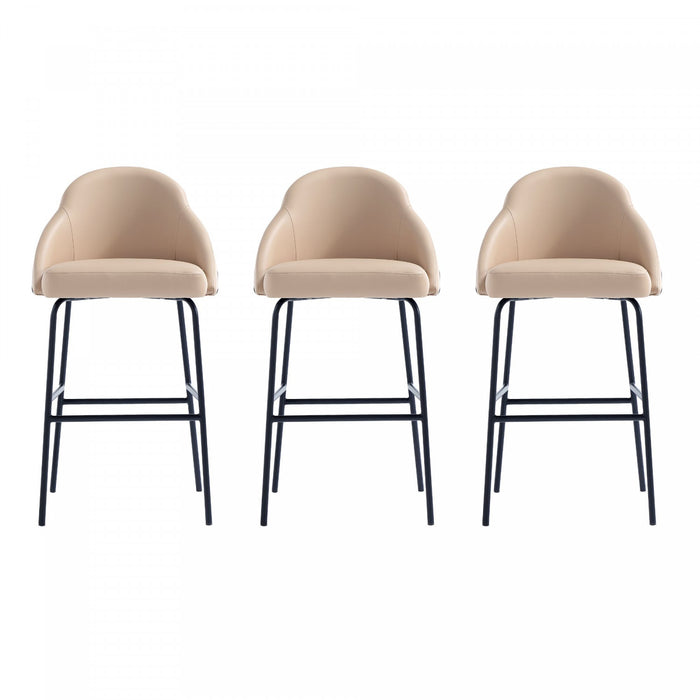 Gracie Modern Metal Upholstered Barstool in Tan and Black - Set of 3