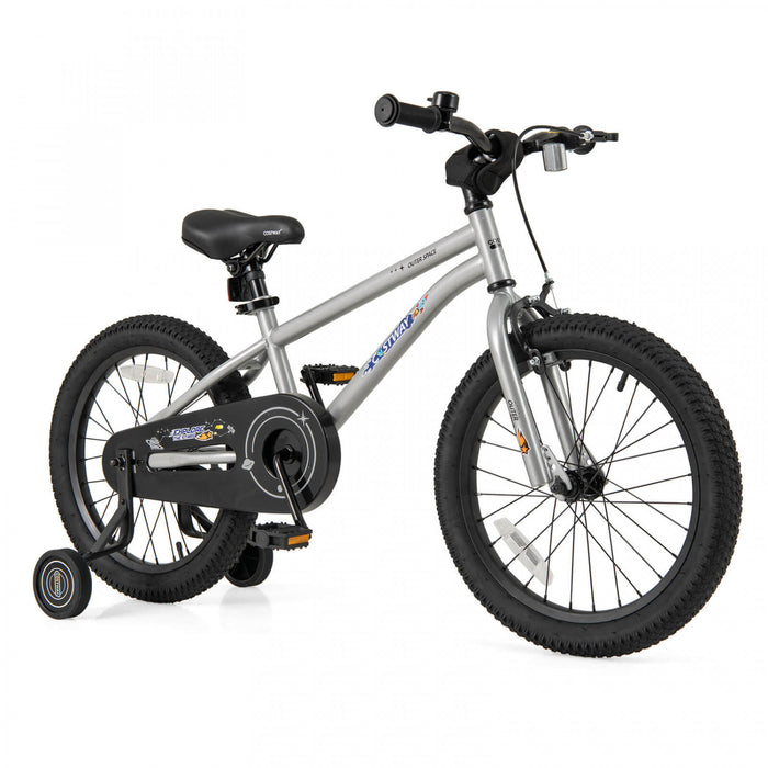 Costway 18-inch Kid's Bike For 4-8 Years Old With Adjustable Saddle & Anti-slip Handlebar Silver