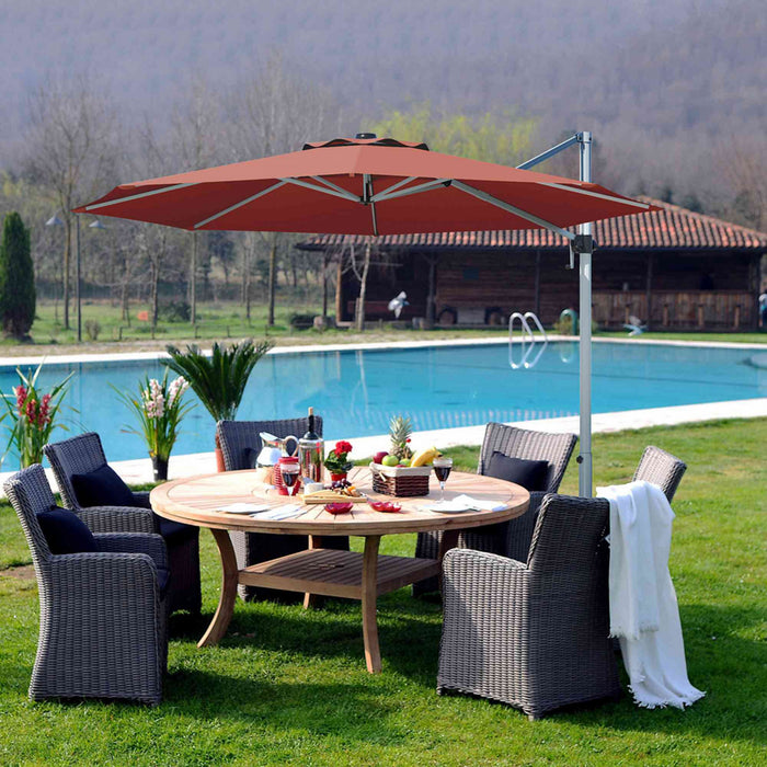 Costway 11' Patio Cantilever Offset Umbrella 360 degrees Rotation Aluminum Tilt Brick Red
