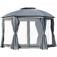 Outsunny 12' X 12' Round Outdoor Gazebo, Patio Double Soft Top Gazebo Canopy Shelter With Zipper Net