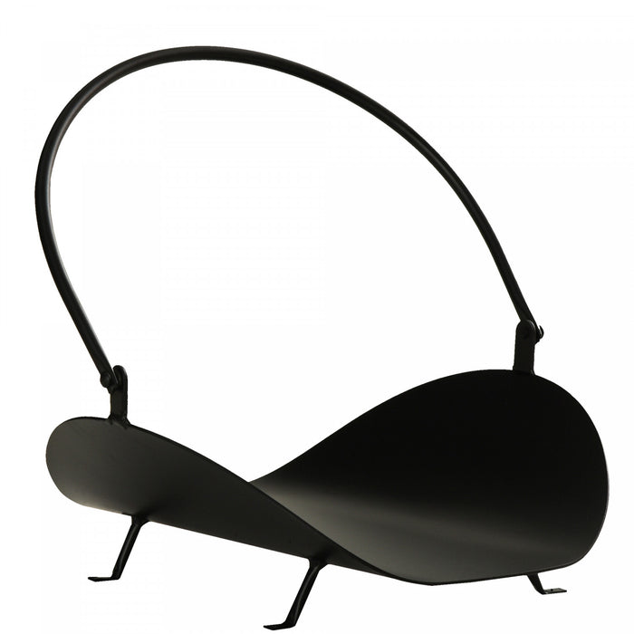 Outsunny 16\" Firewood Log Rack Curved Fireplace Log Holder Wood Storage Basket Carrier With Handle, For Outdoor And Indoor Use, Black