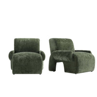 Verandah Mid-Century Modern Chenille Lounge Chair in Olive Green - Set of 2 