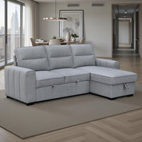 Asher 92 in. Fabric Sleeper Sectional with Storage Chaise and Channel-Tufted Arms - Grey